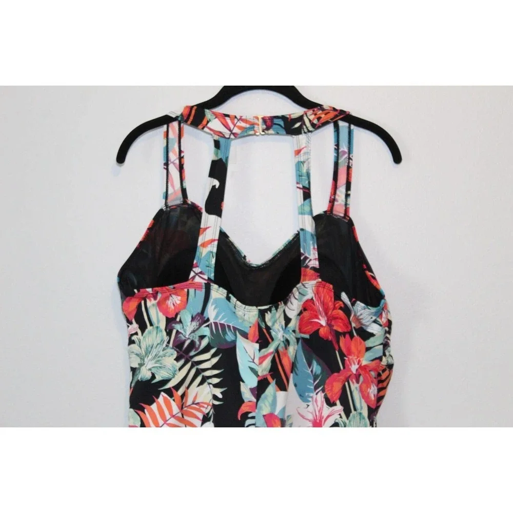 Swim 365 Tropical Floral Sarong Front One Piece Swimsuit Plus Size 24 H14334 - Picture 9 of 12